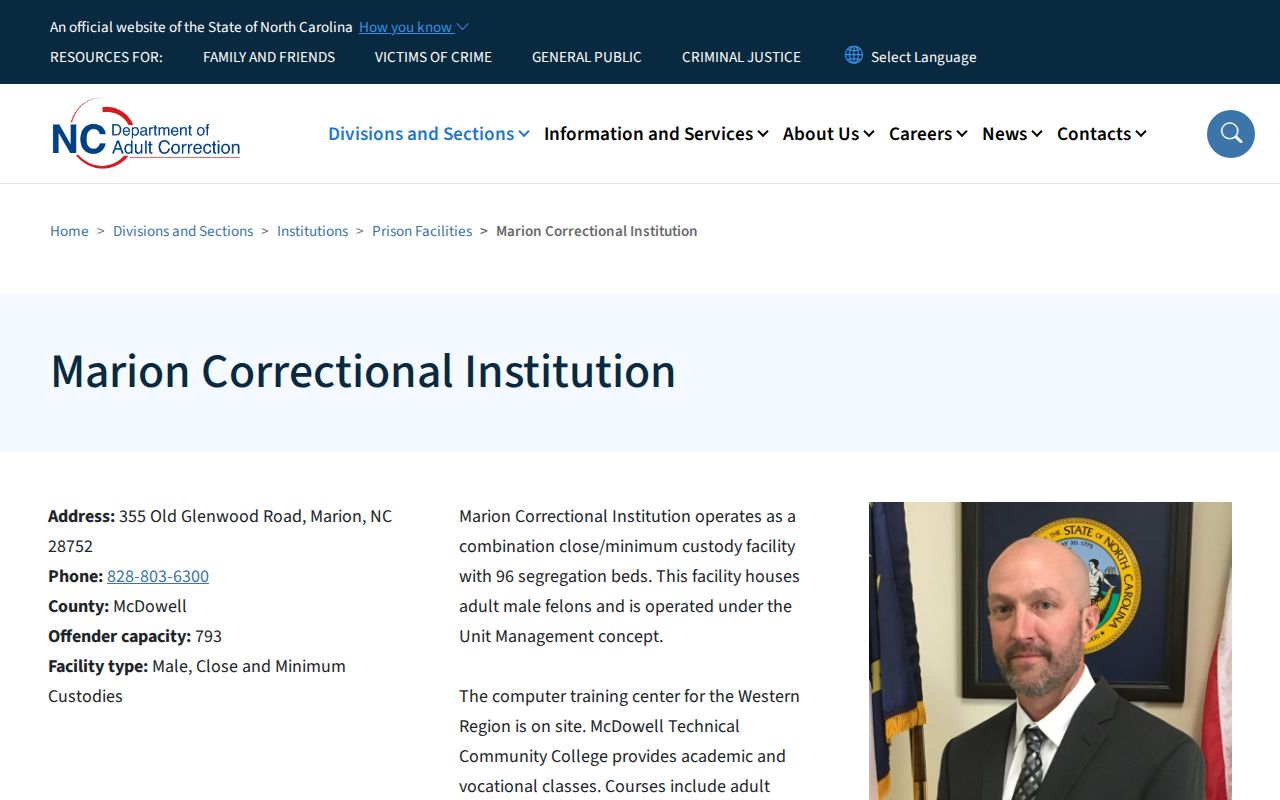 Official Marion Correctional Institution facility and release information