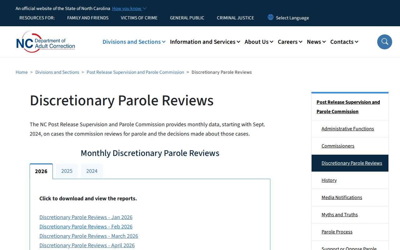 McDowell County parole monthly discretionary review results
